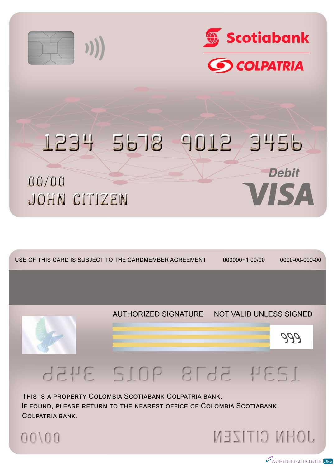 Download Colombia Scotiabank Colpatria bank visa debit card Photoshop template